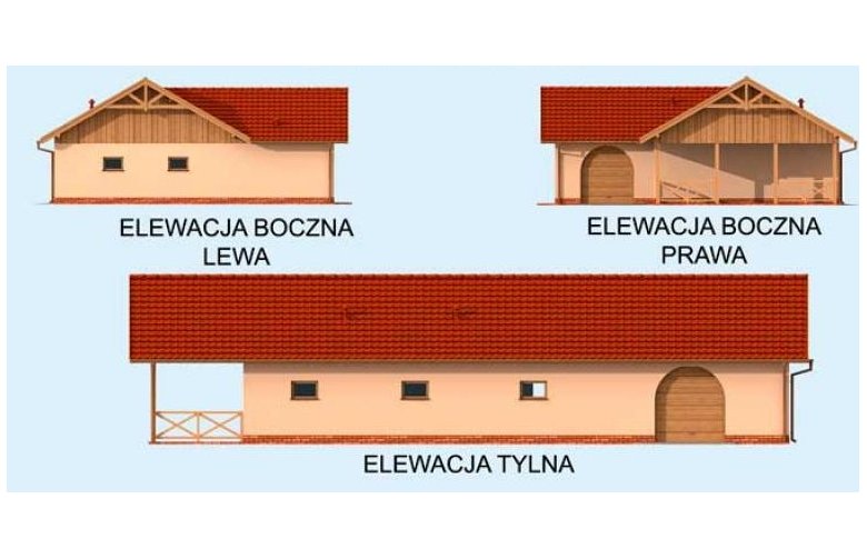 Projekt budynku gospodarczego G269 garaż czterostanowiskowy z pomieszczeniem gospodarczym - elewacja 2