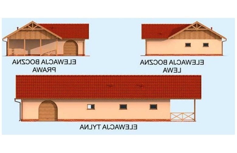 Projekt budynku gospodarczego G269 garaż czterostanowiskowy z pomieszczeniem gospodarczym - elewacja 2