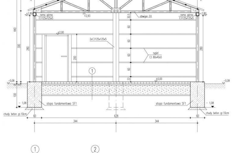 Projekt budynku gospodarczego GB11 garaż blaszany dwustanowiskowy - przekrój 1