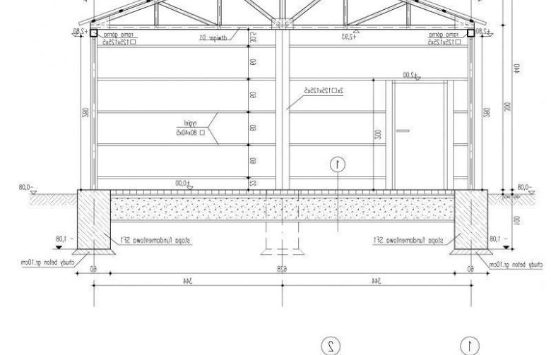 Projekt budynku gospodarczego GB11 garaż blaszany dwustanowiskowy - przekrój 1