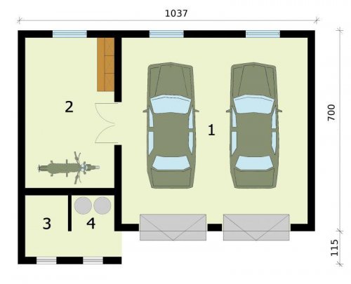 RZUT PRZYZIEMIA G279 garaż dwustanowiskowy z pomieszczeniem gospodarczym