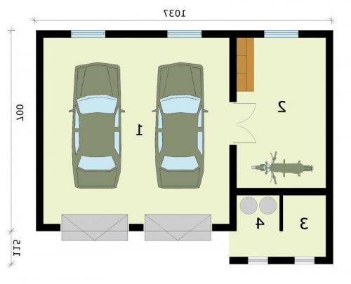 RZUT PRZYZIEMIA G279 garaż dwustanowiskowy z pomieszczeniem gospodarczym - wersja lustrzana