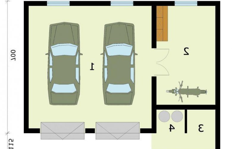 Projekt budynku gospodarczego G279 garaż dwustanowiskowy z pomieszczeniem gospodarczym - rzut przyziemia