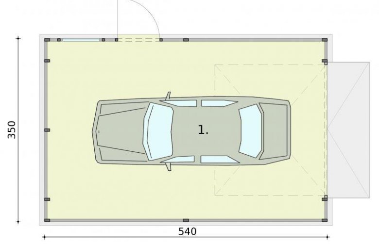 Projekt garażu GB13 garaż blaszany jednostanowiskowy - rzut przyziemia