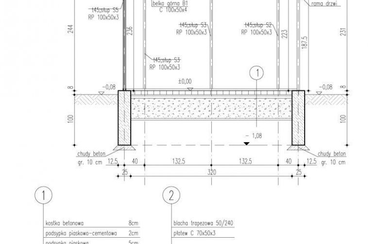 Projekt garażu GB13 garaż blaszany jednostanowiskowy - przekrój 1