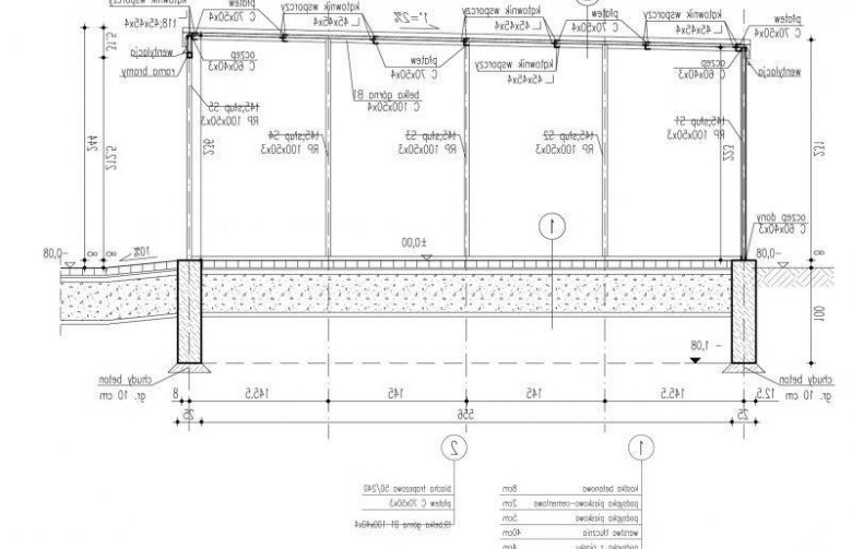 Projekt garażu GB14 garaż blaszany dwustanowiskowy - przekrój 1