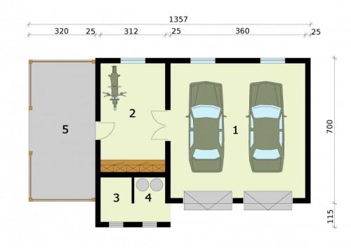RZUT PRZYZIEMIA G284 garaż dwustanowiskowy z pomieszczeniem gospodarczym i werandą