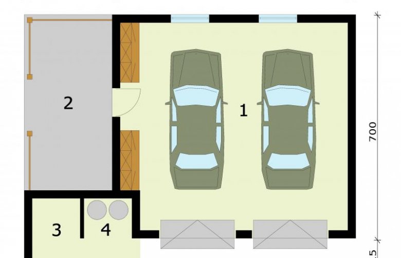 Projekt garażu G287 garaż dwustanowiskowy z pomieszczeniem gospodarczym - rzut przyziemia