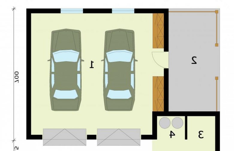 Projekt garażu G287 garaż dwustanowiskowy z pomieszczeniem gospodarczym - rzut przyziemia