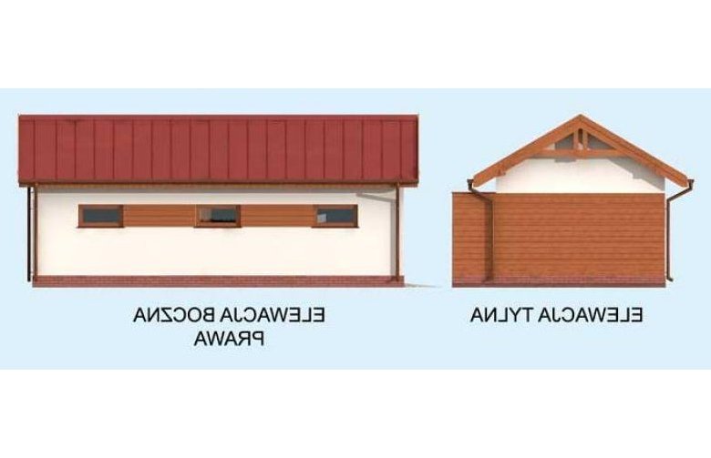 Projekt budynku gospodarczego G291 garaż jednostanowiskowy z pomieszczeniem gospodarczym - elewacja 2