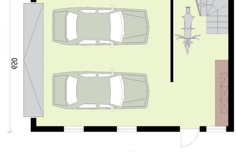 Projekt budynku gospodarczego G298  garaż dwustanowiskowy z pomieszczeniem gospodarczym i poddaszem użytkowym  - rzut przyziemia
