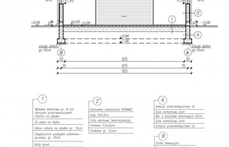 Projekt budynku gospodarczego G302  - przekrój 1