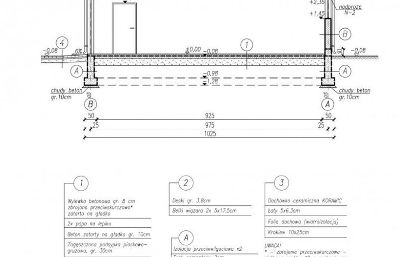 Projekt budynku gospodarczego G303 garaż dwustanowiskowy - przekrój 1