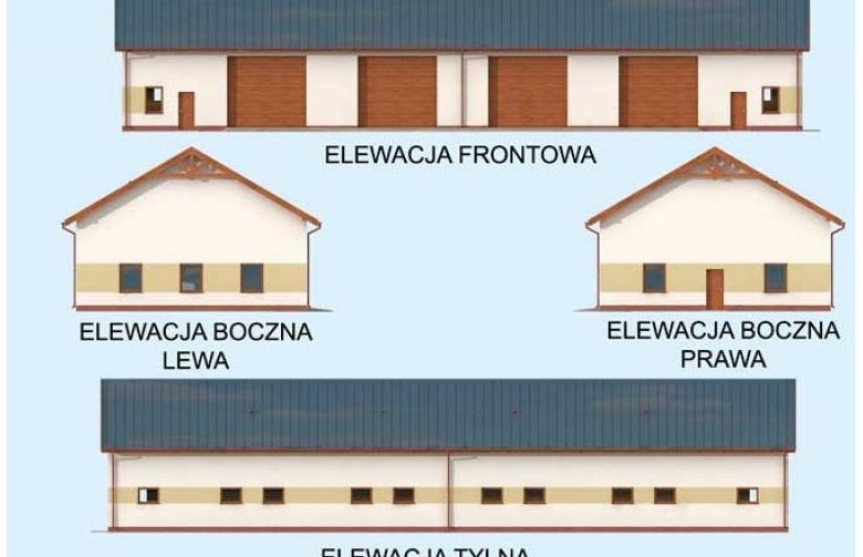 Projekt budynku gospodarczego G307 garaż czterostanowiskowy z pomieszczeniami gospodarczymi - elewacja 1