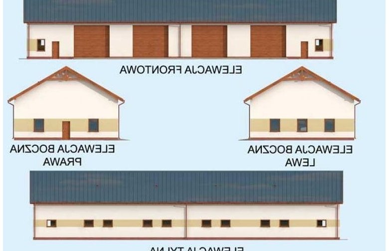 Projekt budynku gospodarczego G307 garaż czterostanowiskowy z pomieszczeniami gospodarczymi - elewacja 1