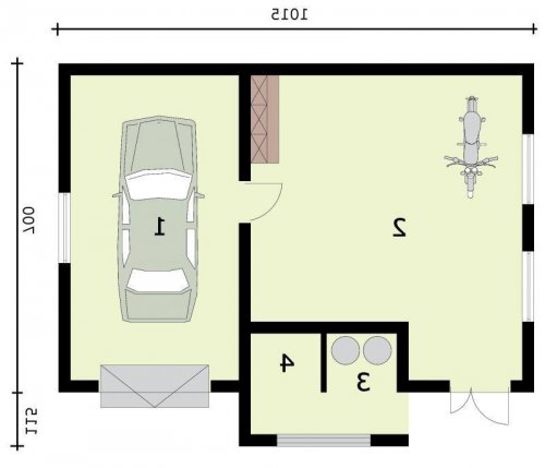 RZUT PRZYZIEMIA G310 garaż jednostanowiskowy z pomieszczenie gospodarczym  - wersja lustrzana