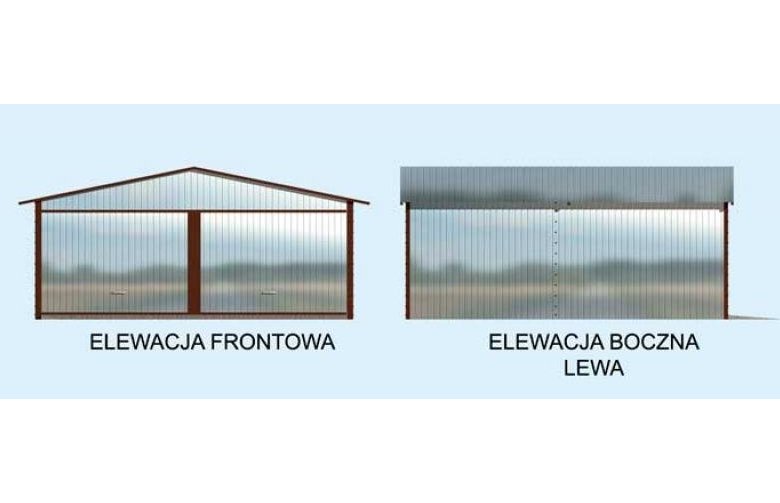 Projekt garażu GB18 blaszany dwustanowiskowy - elewacja 1