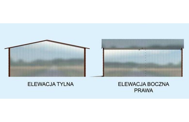 Projekt garażu GB18 blaszany dwustanowiskowy - elewacja 2