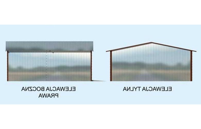Projekt garażu GB18 blaszany dwustanowiskowy - elewacja 2