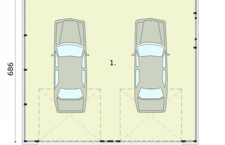 Projekt garażu GB18 blaszany dwustanowiskowy - rzut przyziemia
