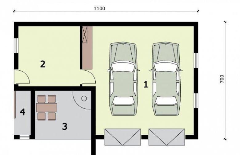 Projekt garażu G315 dwustanowiskowy z pomieszczeniem gospodarczym i altaną - rzut przyziemia