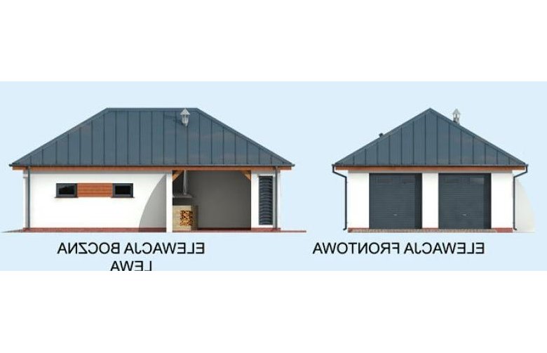 Projekt garażu G320 dwustanowiskowy z pomieszczeniem gospodarczym i altaną - elewacja 1