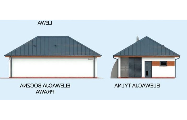 Projekt garażu G320 dwustanowiskowy z pomieszczeniem gospodarczym i altaną - elewacja 2