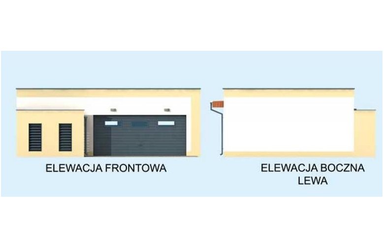 Projekt budynku gospodarczego G316 garaż dwustanowiskowy z pomieszczeniem gospodarczym - elewacja 1