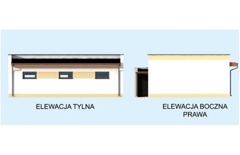 Projekt budynku gospodarczego G316 garaż dwustanowiskowy z pomieszczeniem gospodarczym - elewacja 2