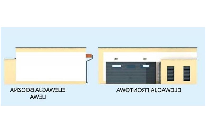 Projekt budynku gospodarczego G316 garaż dwustanowiskowy z pomieszczeniem gospodarczym - elewacja 1