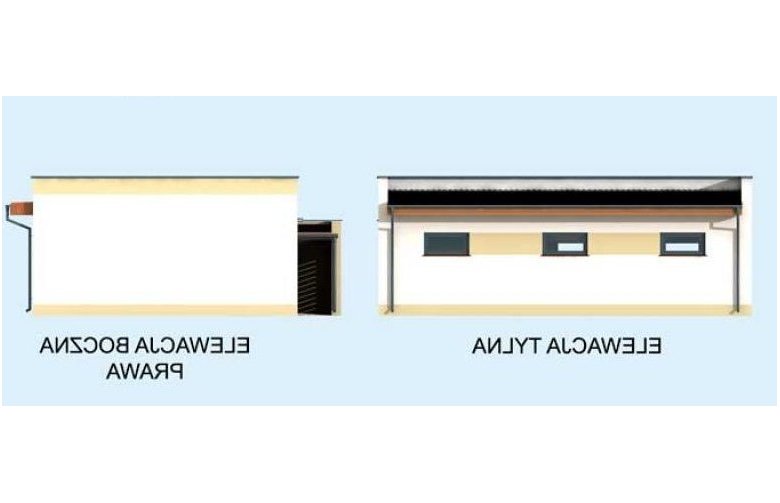 Projekt budynku gospodarczego G316 garaż dwustanowiskowy z pomieszczeniem gospodarczym - elewacja 2