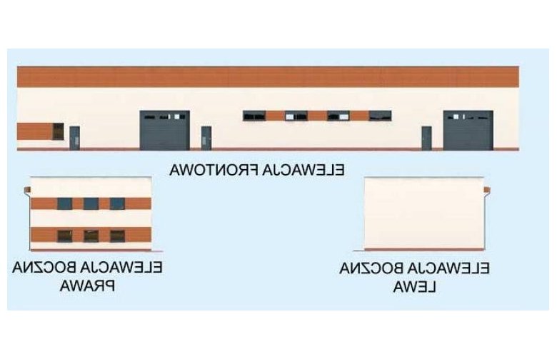 Projekt budynku komercyjnego G313 / Magazyn z pomieszczeniami gospodarczymi - elewacja 1