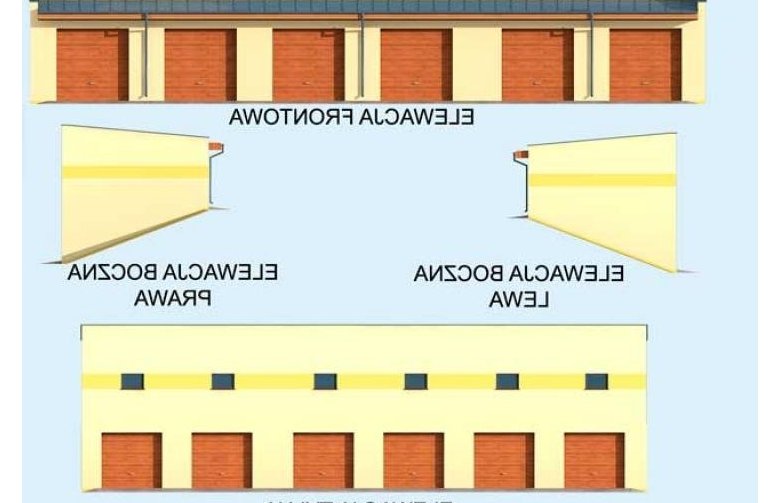 Projekt budynku gospodarczego G317 wielostanowiskowy, dwupoziomowy - elewacja 1