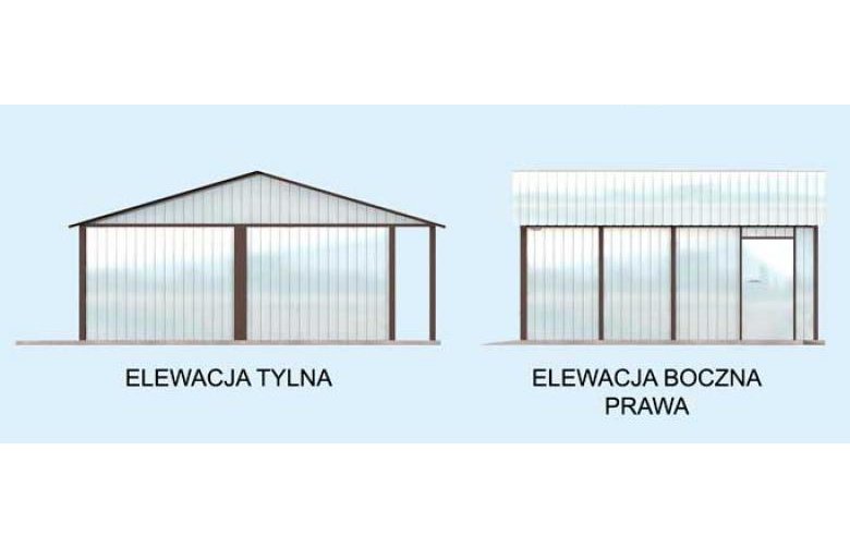 Projekt budynku gospodarczego GB23 blaszany dwustanowiskowy - elewacja 2