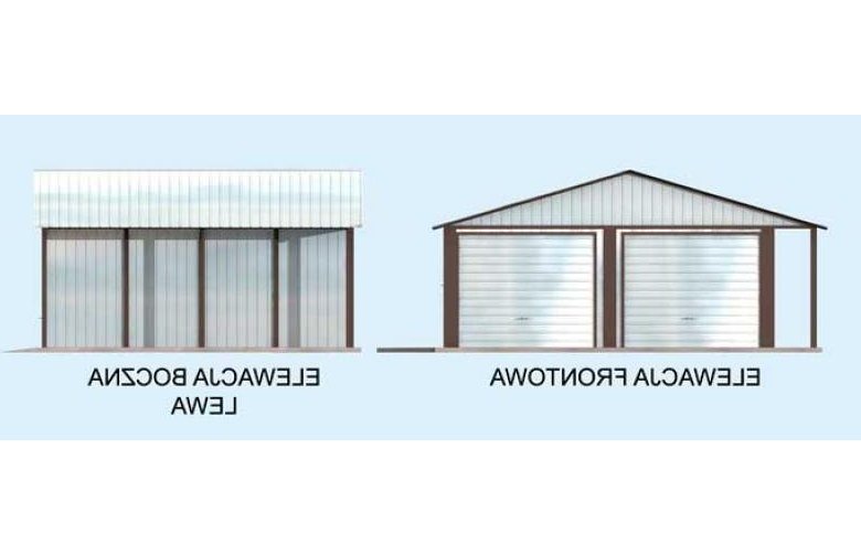 Projekt budynku gospodarczego GB23 blaszany dwustanowiskowy - elewacja 1