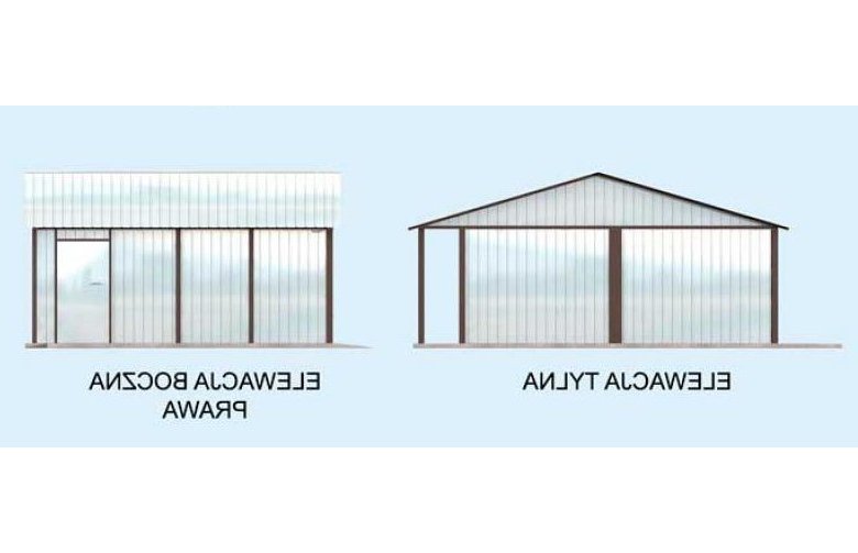 Projekt budynku gospodarczego GB23 blaszany dwustanowiskowy - elewacja 2