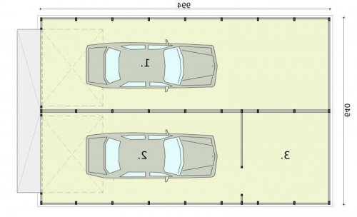 RZUT PRZYZIEMIA GB26 blaszany dwustanowiskowy z pomieszczeniem gospodarczym - wersja lustrzana