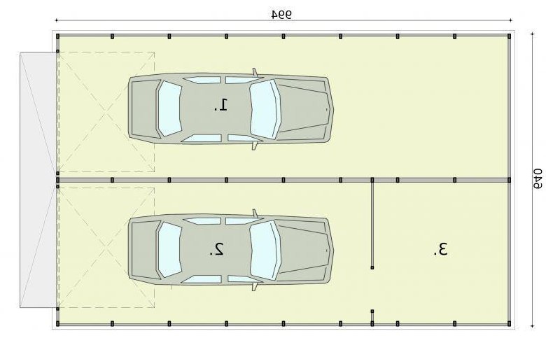 Projekt budynku gospodarczego GB26 blaszany dwustanowiskowy z pomieszczeniem gospodarczym - rzut przyziemia