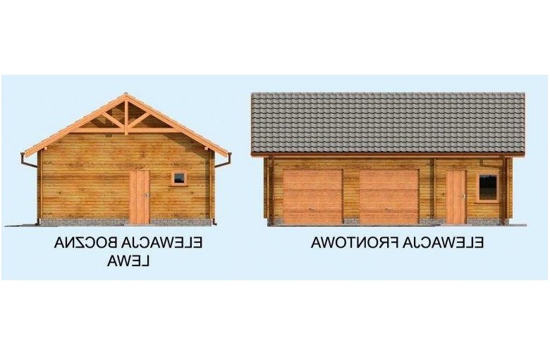 Projekt garażu G84 garaż dwustanowiskowy z bali drewnianych - elewacja 1