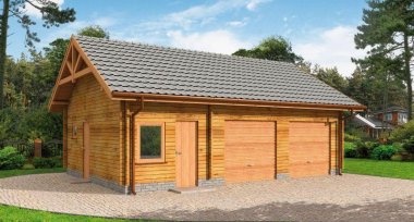 Projekt domu G84 garaż dwustanowiskowy z bali drewnianych