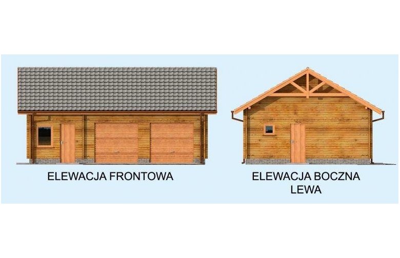 Projekt budynku gospodarczego G84 garaż dwustanowiskowy z bali drewnianych - elewacja 1