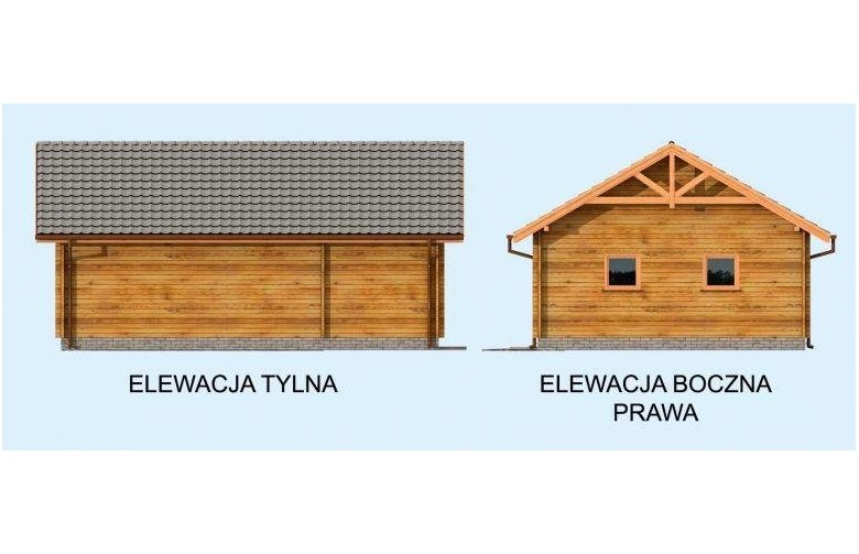 Projekt budynku gospodarczego G84 garaż dwustanowiskowy z bali drewnianych - elewacja 2