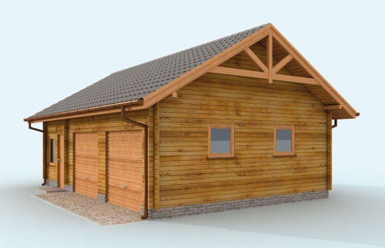 Projekt budynku gospodarczego G84 garaż dwustanowiskowy z bali drewnianych
