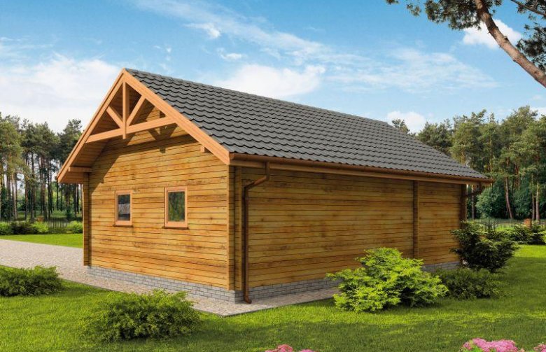 Projekt budynku gospodarczego G84 garaż dwustanowiskowy z bali drewnianych