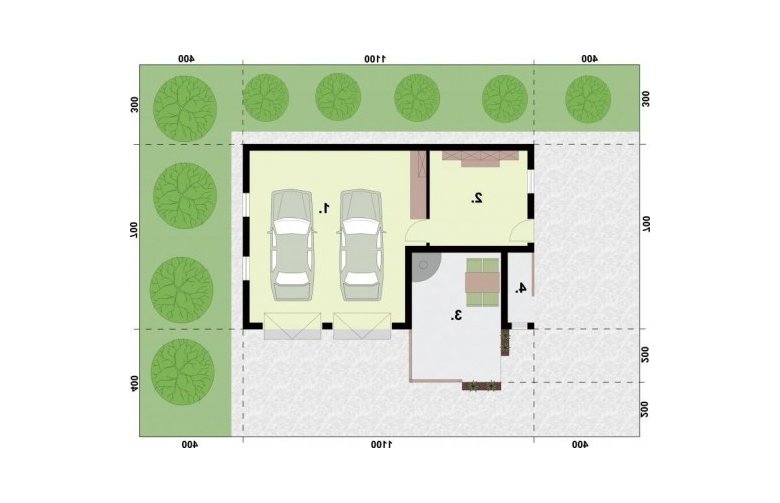 Projekt garażu G321 garaż dwustanowiskowy z pomieszczeniem gospodarczym i altaną - rzut przyziemia