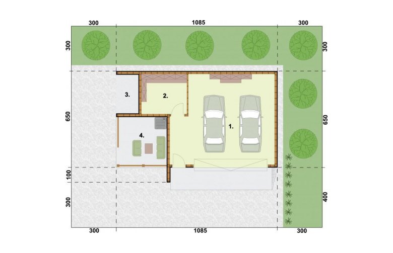 Projekt garażu G40 szkielet drewniany - rzut przyziemia