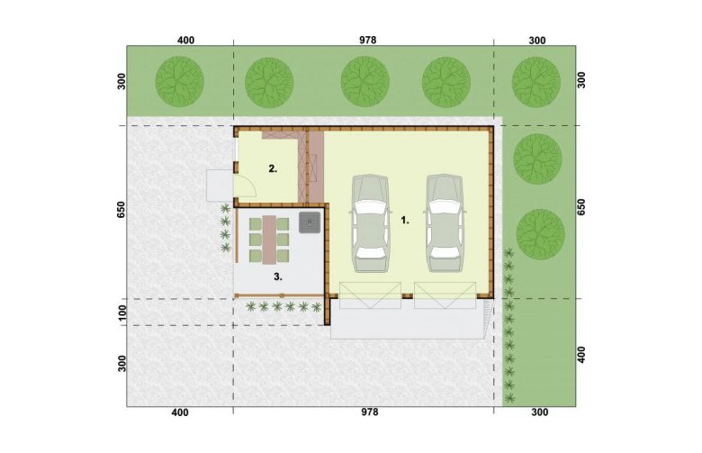 Projekt garażu G42 szkielet drewniany - rzut przyziemia