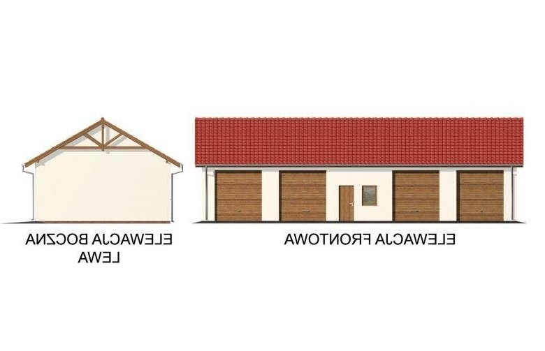 Projekt budynku gospodarczego G49 garaż czterostanowiskowy, szkielet drewniany - elewacja 1