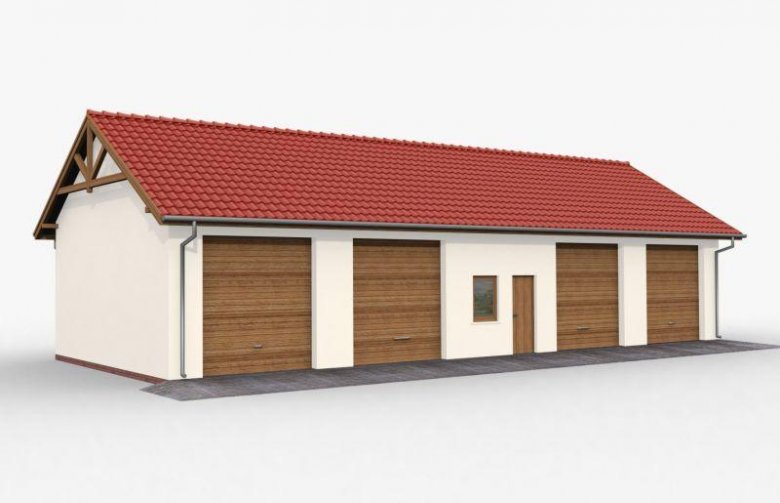 Projekt budynku gospodarczego G49 garaż czterostanowiskowy, szkielet drewniany