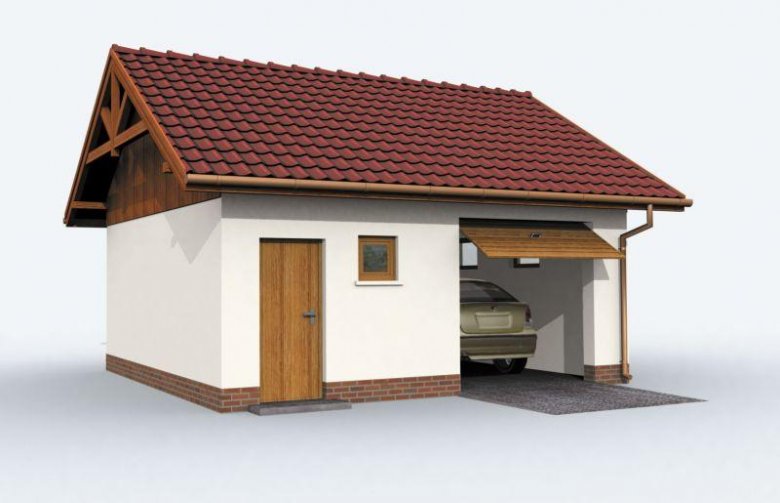 Projekt garażu G73 szkielet drewniany garaż jednostanowiskowy z pomieszczeniem gospodarczym